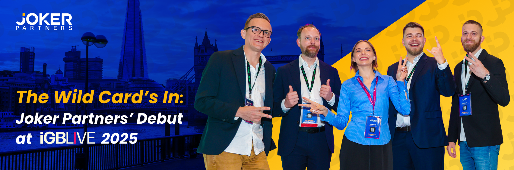 The Joker Partners team posing at iGB L!VE 2025 in London, celebrating their debut as an affiliate program