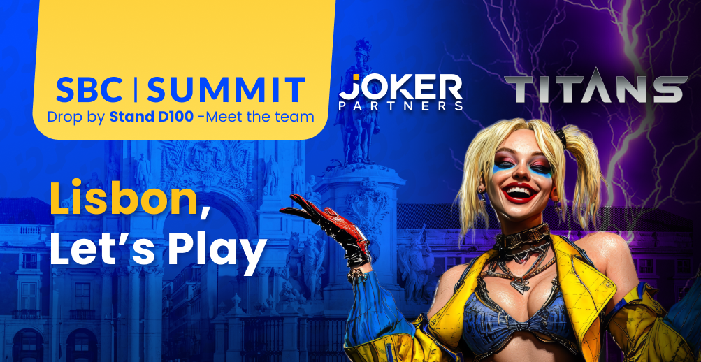 Joker Partners SBC Summit Lisbon banner with Titans branding.