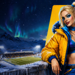 Joker Partners banner showing an Arctic football stadium under northern lights, with a woman in a yellow jacket in Joker colors